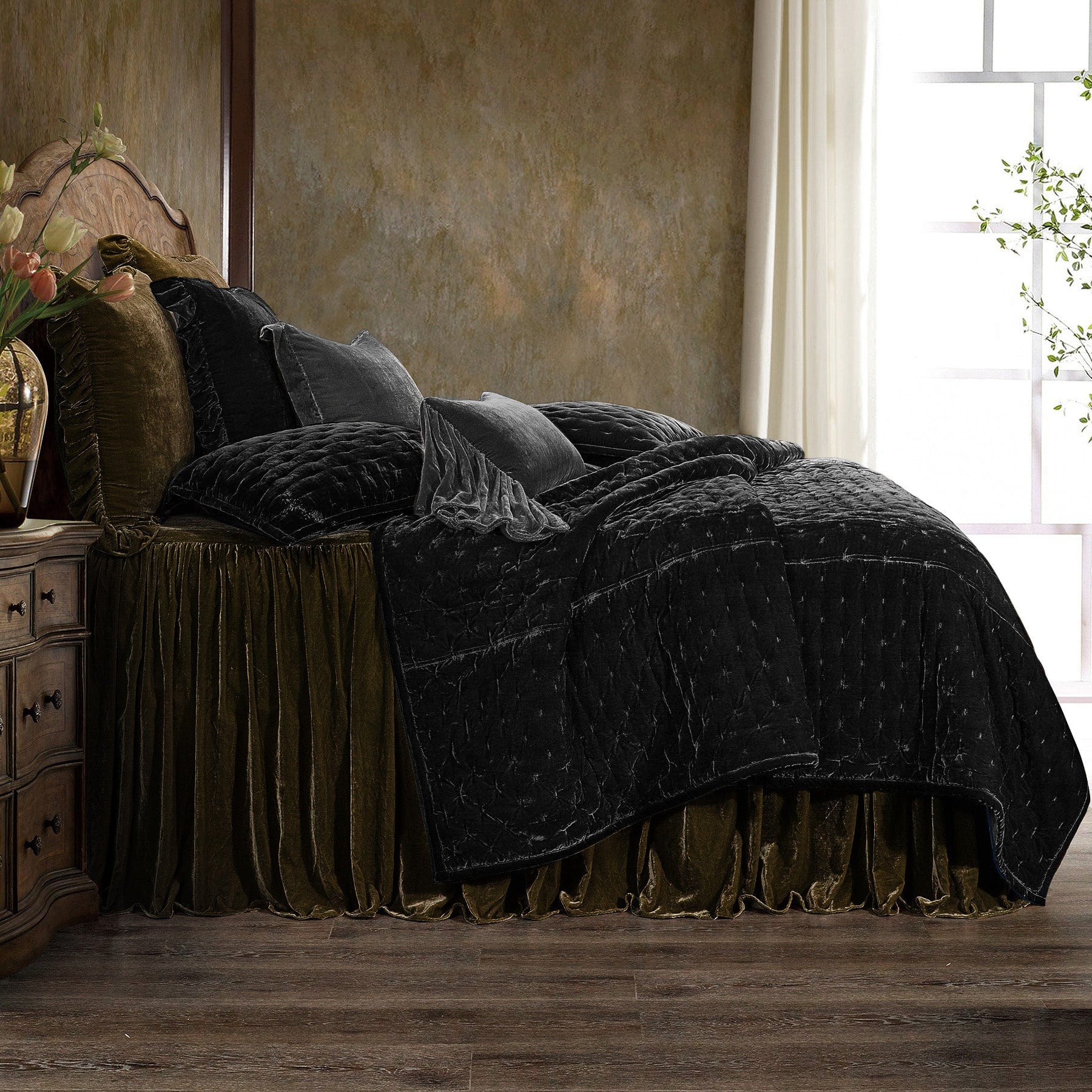 Stella Faux Silk Velvet Quilt (Black) - Shop The Look