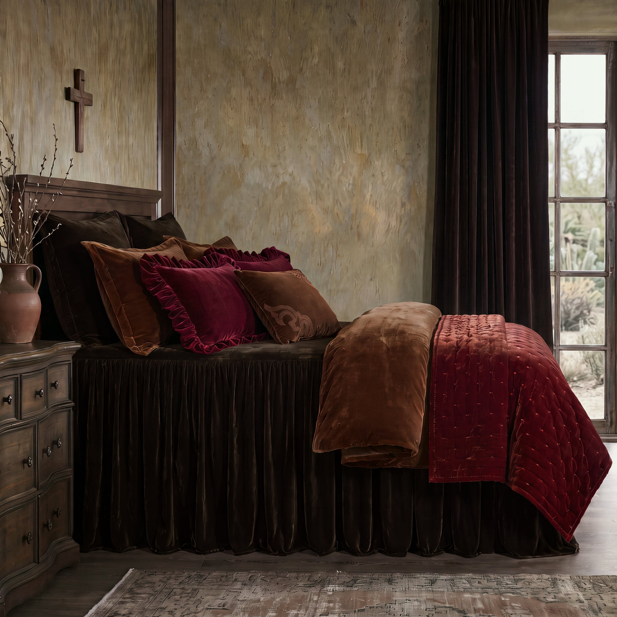 Stella Faux Silk Velvet Bedspread Set Twin / Espresso Bedspread