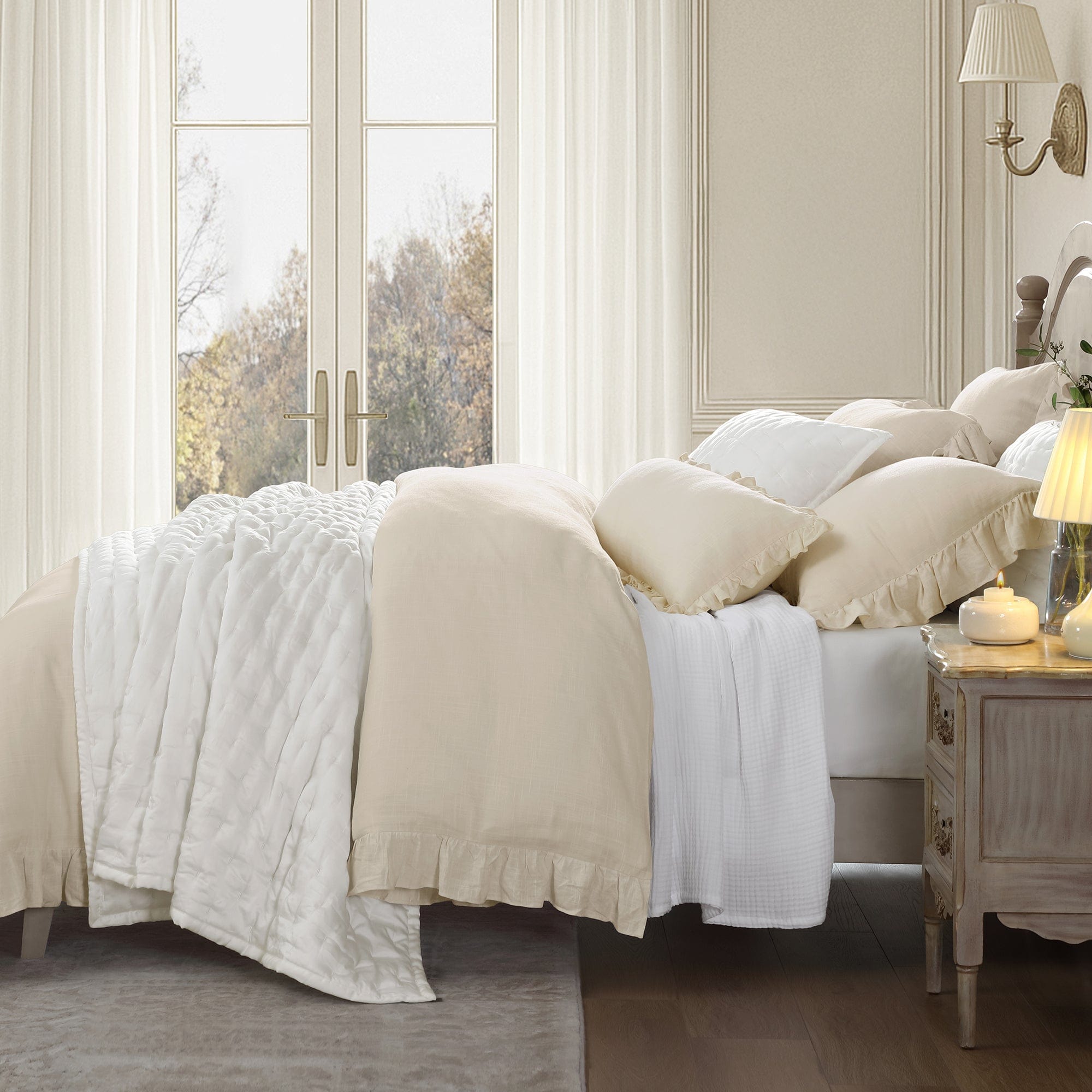 Lily Washed Linen Ruffled Bedding Set Comforter / Duvet Cover