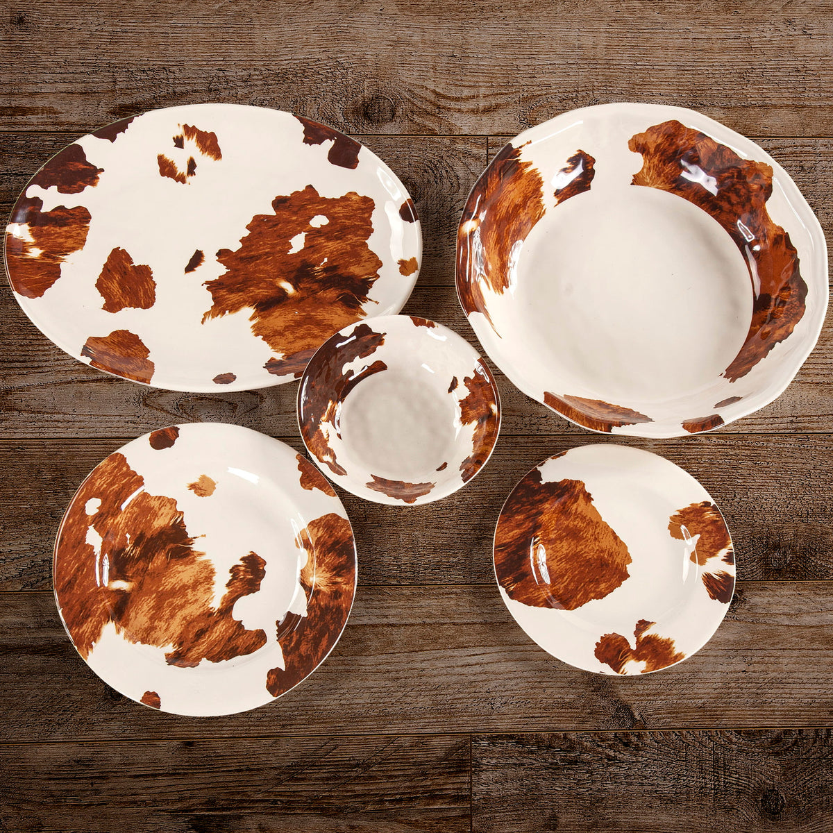Elsa Cowhide 14PC Melamine Dinnerware Set Dinnerware Set