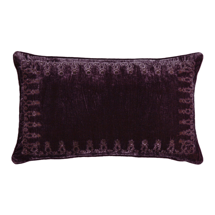 Stella Faux Silk Velvet Embroidered Lumbar Pillow Dark Violet Pillow
