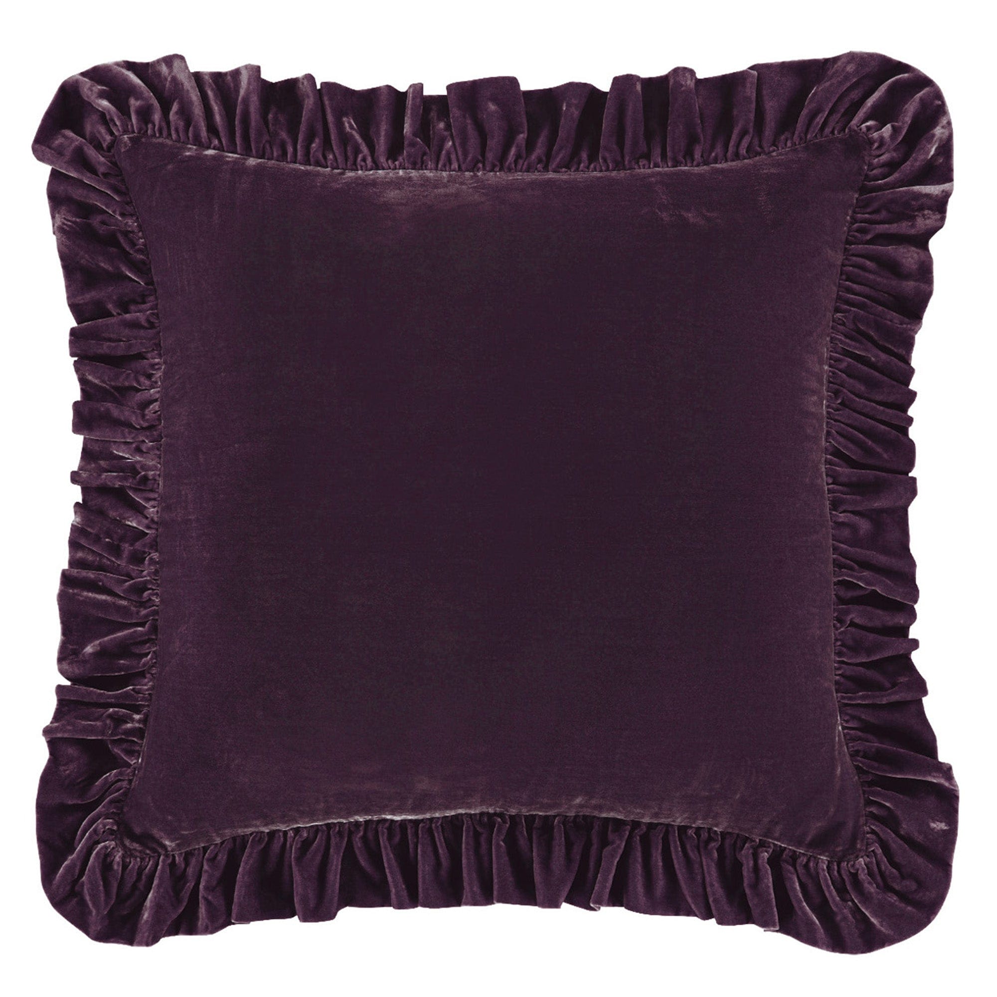 Stella Faux Silk Velvet Ruffled Euro Sham Dark Violet Sham