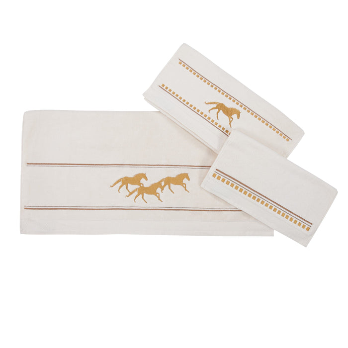 Remuda Running Horse 3PC Bath Towel Set Cream Bath Towel