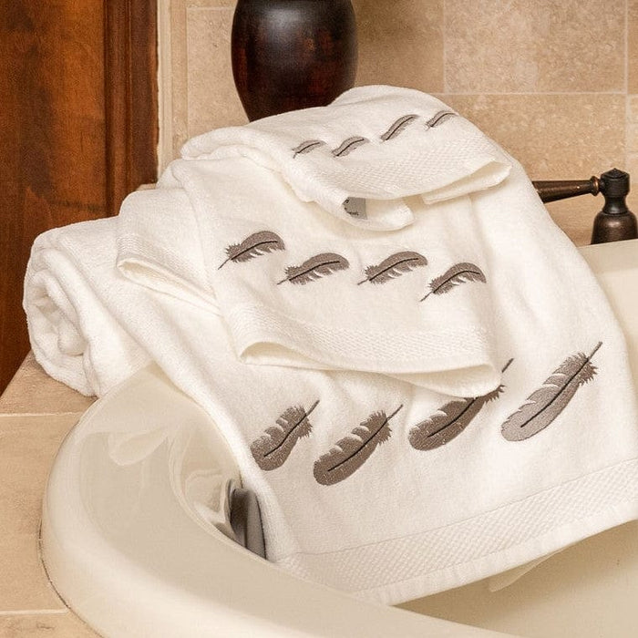 Feather 3-PC Embroidery Towel Set, White Bath Towel