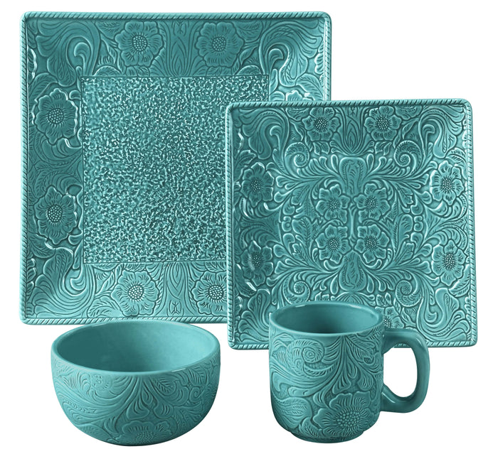 Savannah 16PC Ceramic Dinnerware Set Turquoise Ceramic Dinnerware