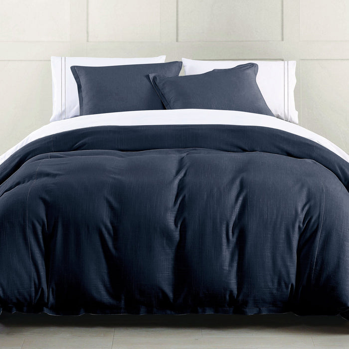 Hera Washed Linen Flange Bedding Set Comforter Set / Super Queen / Navy Comforter / Duvet Cover