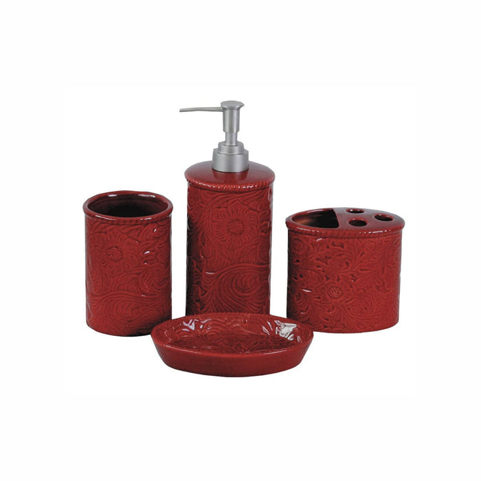 Savannah 4PC Bath Countertop Accessory Set Red Countertop Bathroom Sets