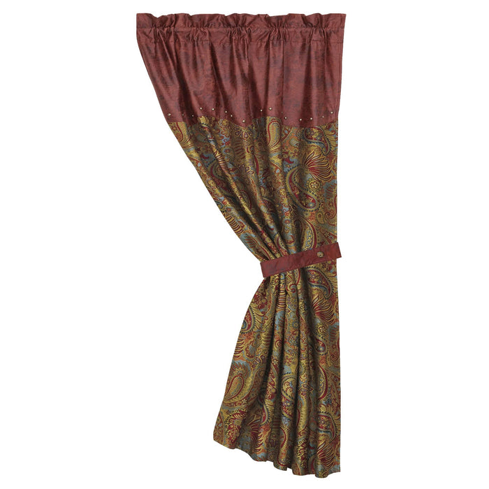 San Angelo Red Single Panel Curtain w/ Paisley Curtain