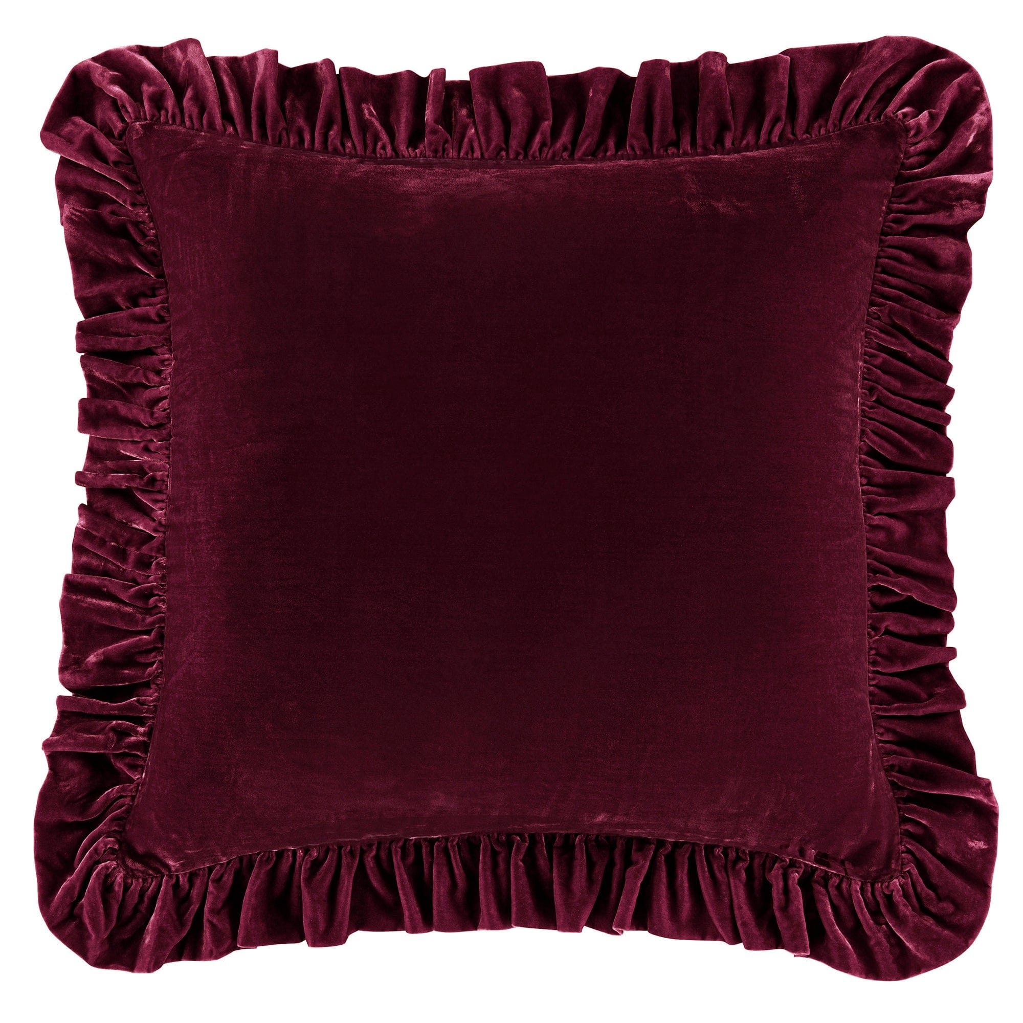Stella Faux Silk Velvet Ruffled Euro Sham Garnet Red Euro Sham