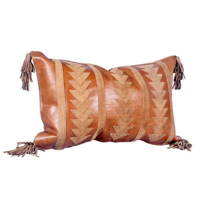 Arrow Genuine Leather Tasseled Throw Pillow, 20x12 Leather Pillow