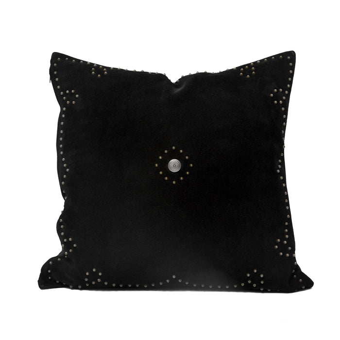 Western Suede Antique Silver Concho & Studded Pillow Black Leather Pillow