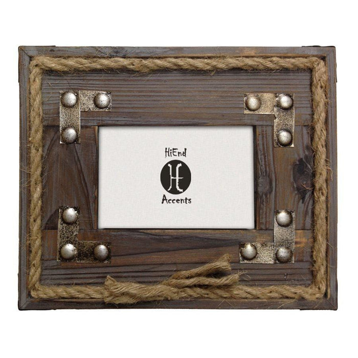 Wood w/ Metal Stripes & Rope Picture Frame, 4x6 Picture Frame