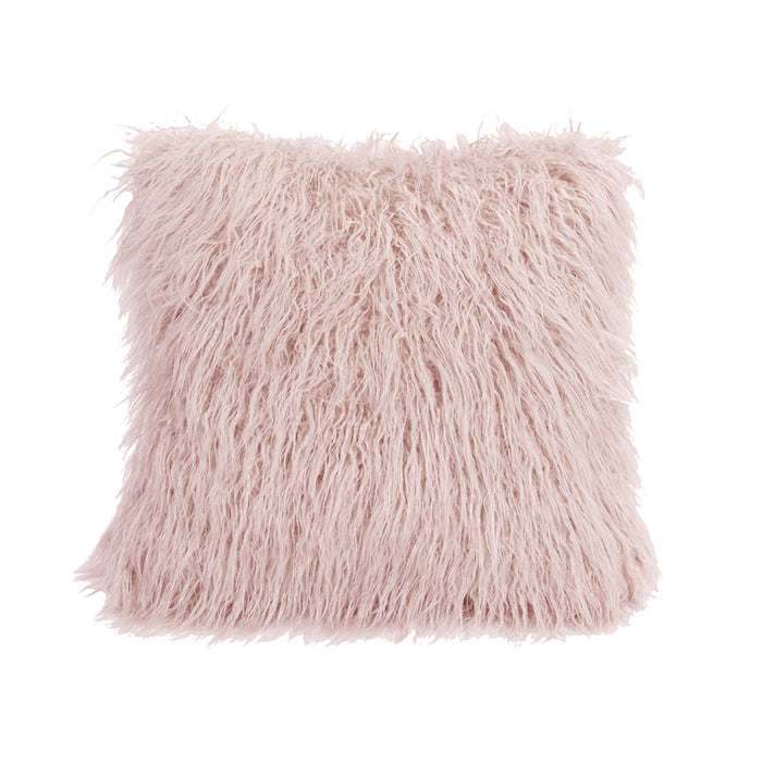 Mongolian Faux Fur Throw Pillow, 6 Colors, 18x18 Blush Pillow