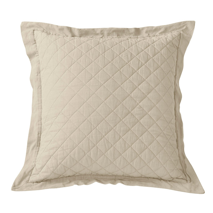 Linen Cotton Diamond Quilted Euro Sham Light Tan Sham