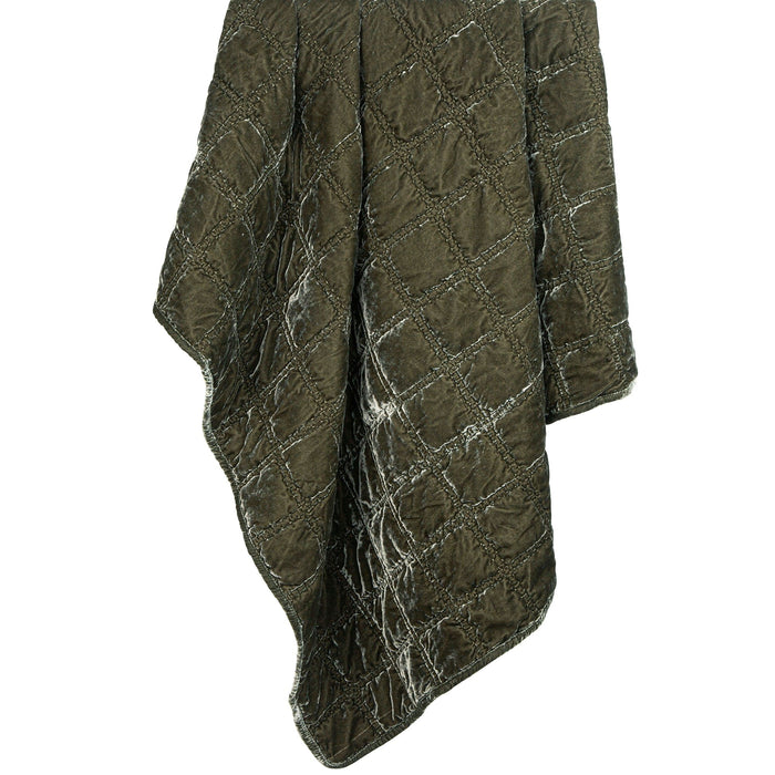 Stella Faux Silk Velvet Double Box Stitch Throw Fern Green Throw
