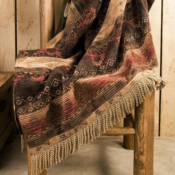 Sierra Red, Brown & Tan Chenille Throw Blanket Throw