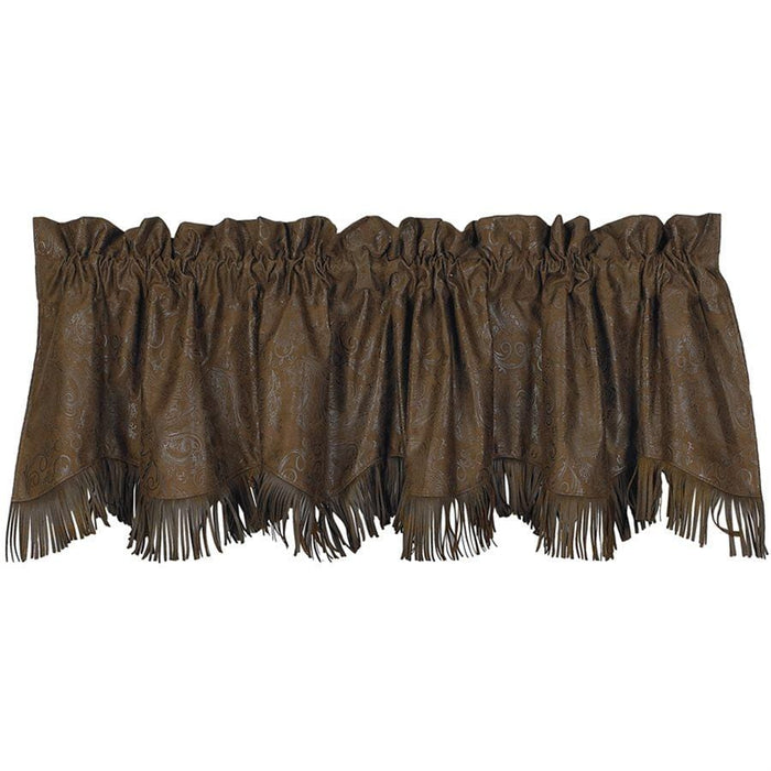 Chocolate Tooled Leather Kitchen Valance w/ Fringe Valance