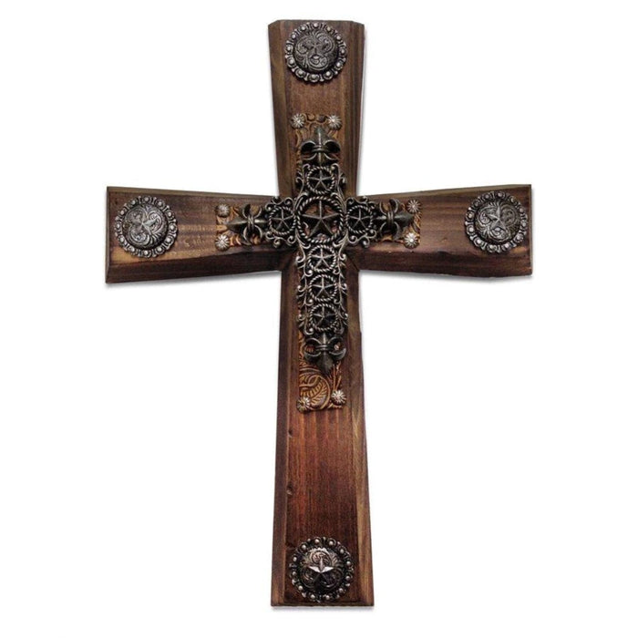 Wood Cross Wall Decor w/ Star & Concho Overlay Wall Decor