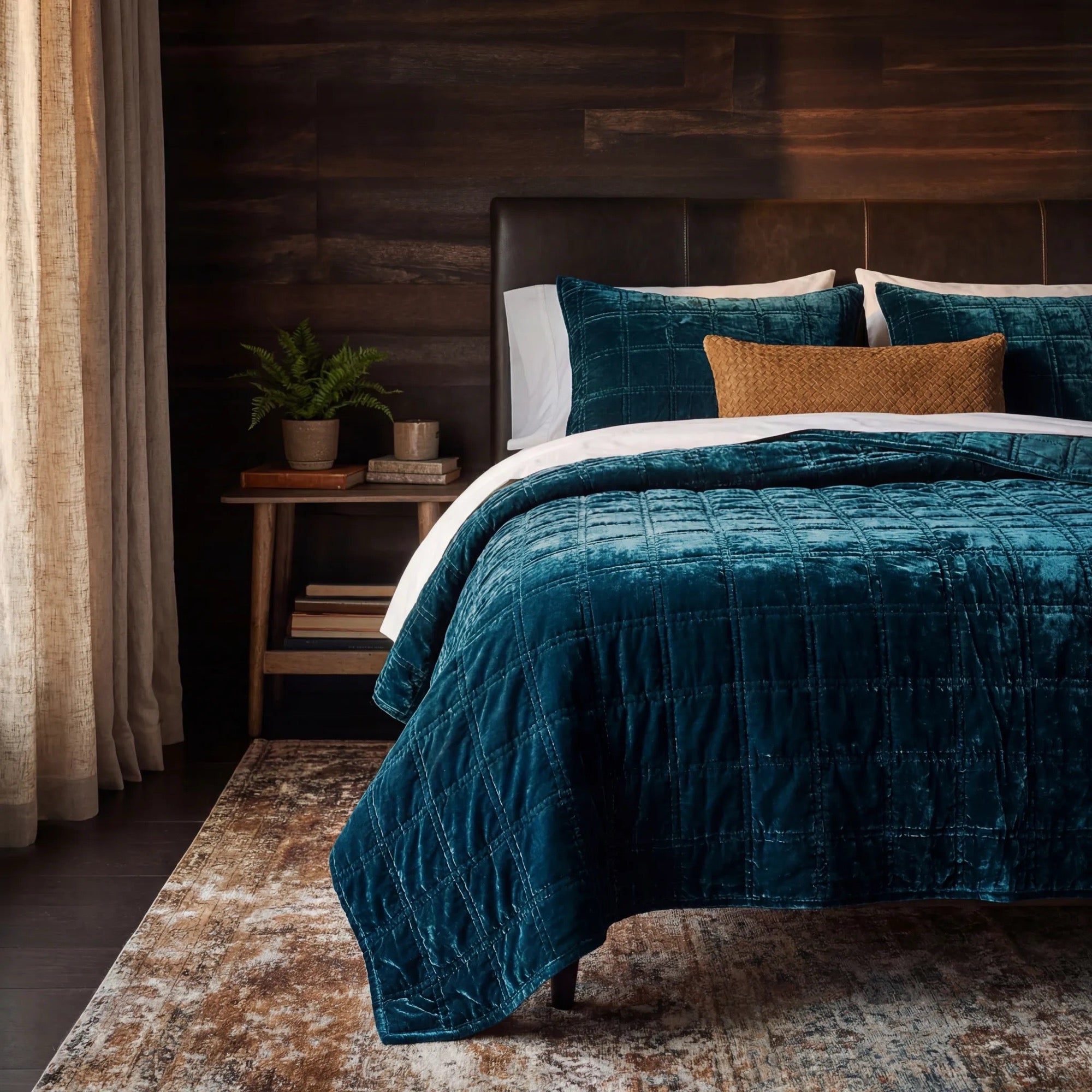 Stella Faux Silk Velvet Double Box Stitch Quilt Set