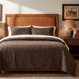 Cotton Canvas Box Stitch Coverlet Set Twin / Chocolate Coverlet