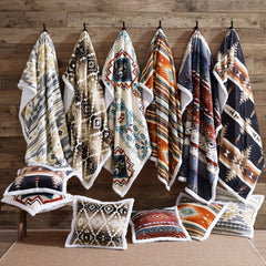 Campfire sherpa throws with coordinating pillows