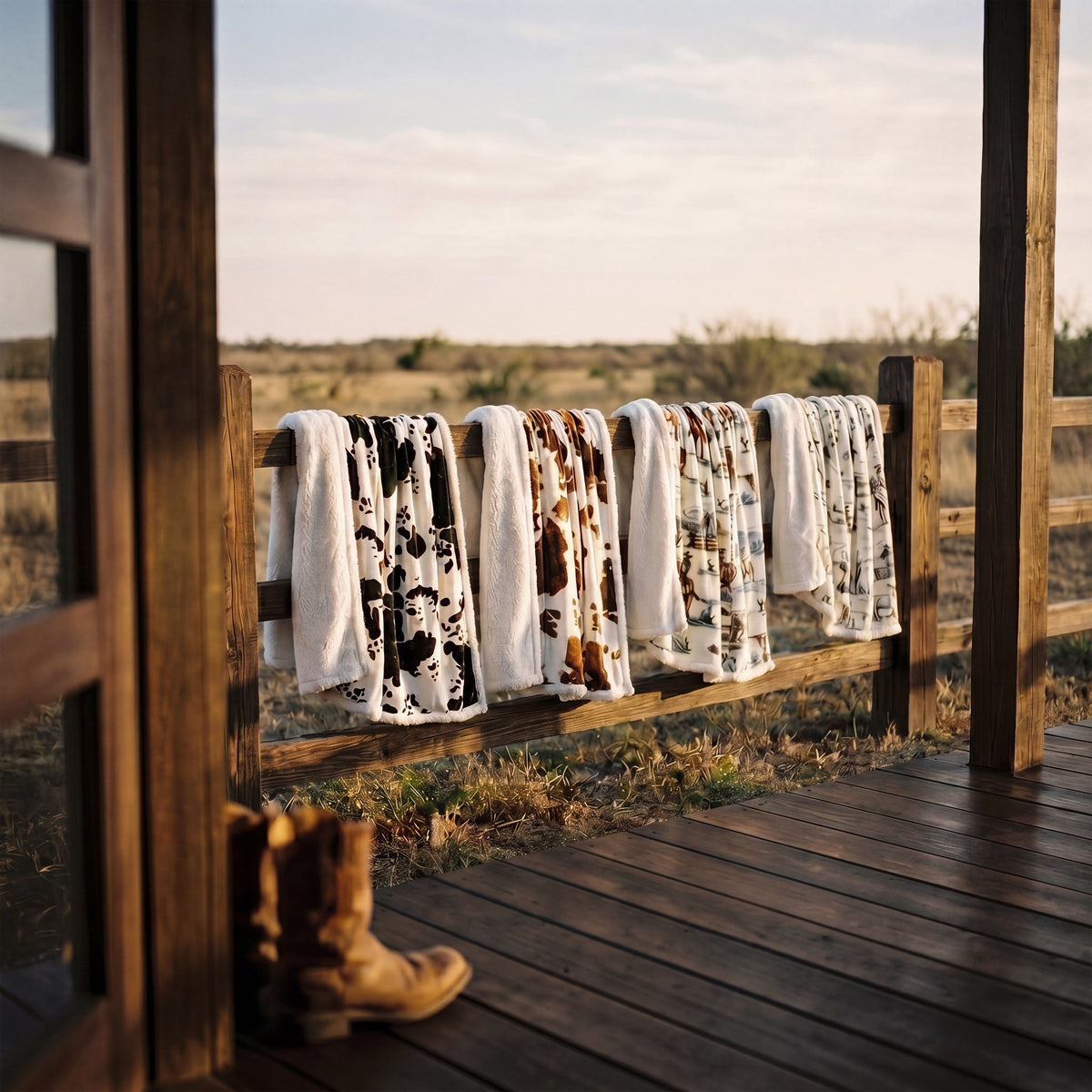 Western Campfire sherpa throws displayed together outdoors