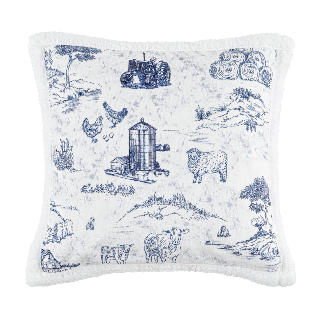 Farm Life Campfire Sherpa Pillow Blue Pillow