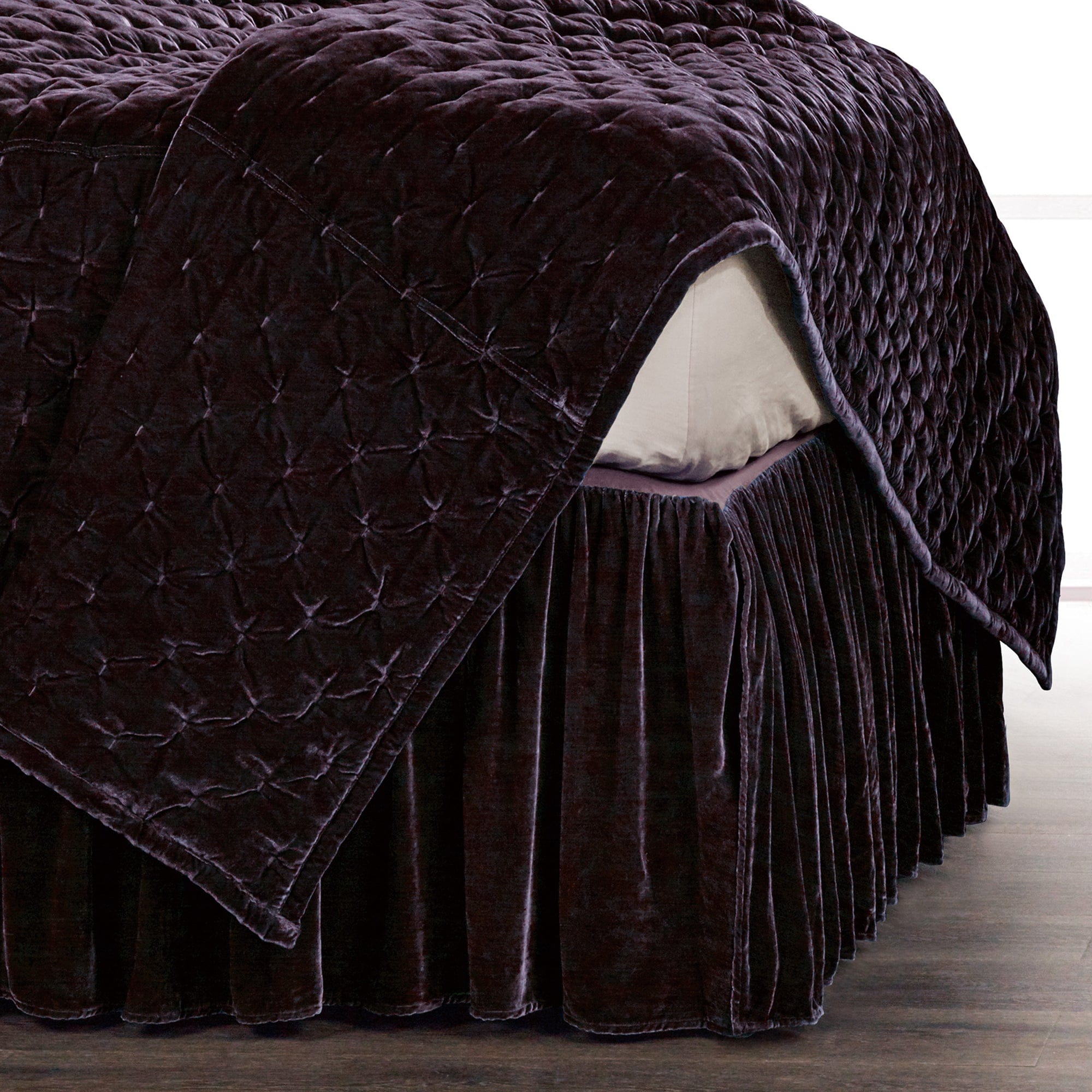 Stella Faux Silk Velvet Bed Skirt Queen / Dark Violet Bed Skirt