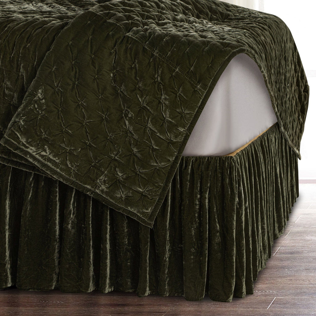 Stella Faux Silk Velvet Bed Skirt Queen / Fern Green Bed Skirt