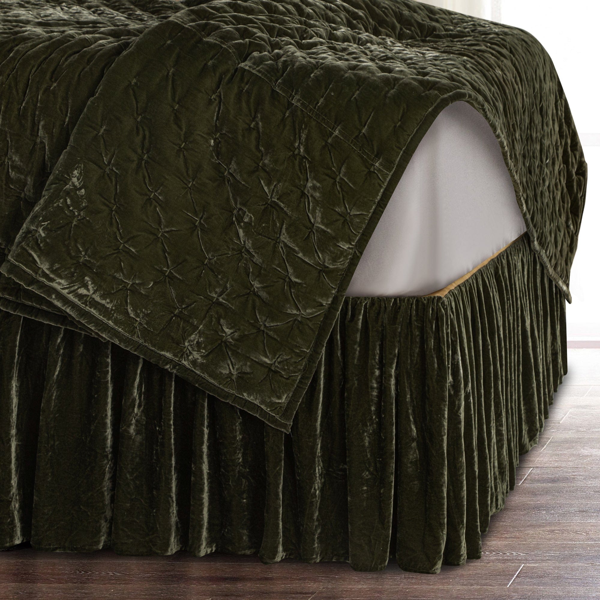 Stella Faux Silk Velvet Bed Skirt Queen / Fern Green Bed Skirt