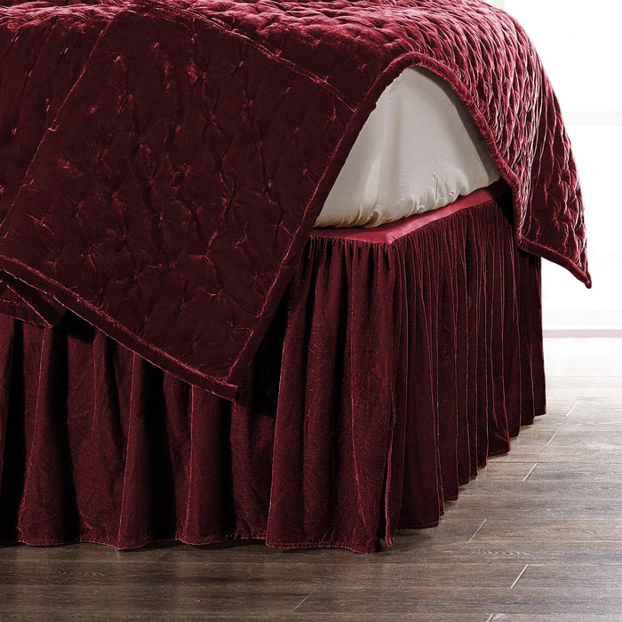 Stella Faux Silk Velvet Bed Skirt Queen / Garnet Red Bed Skirt
