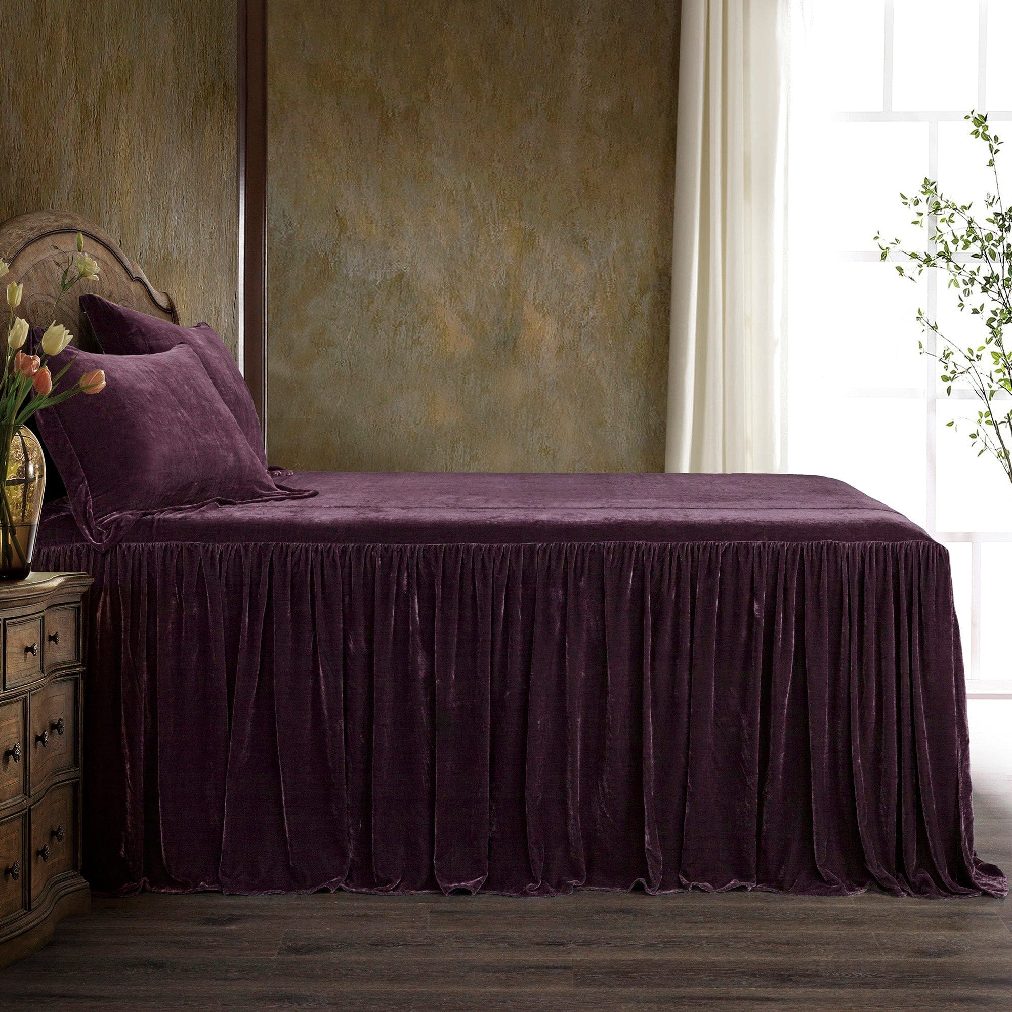 Stella Faux Silk Velvet Bedspread Set Twin / Dark Violet Bedspread