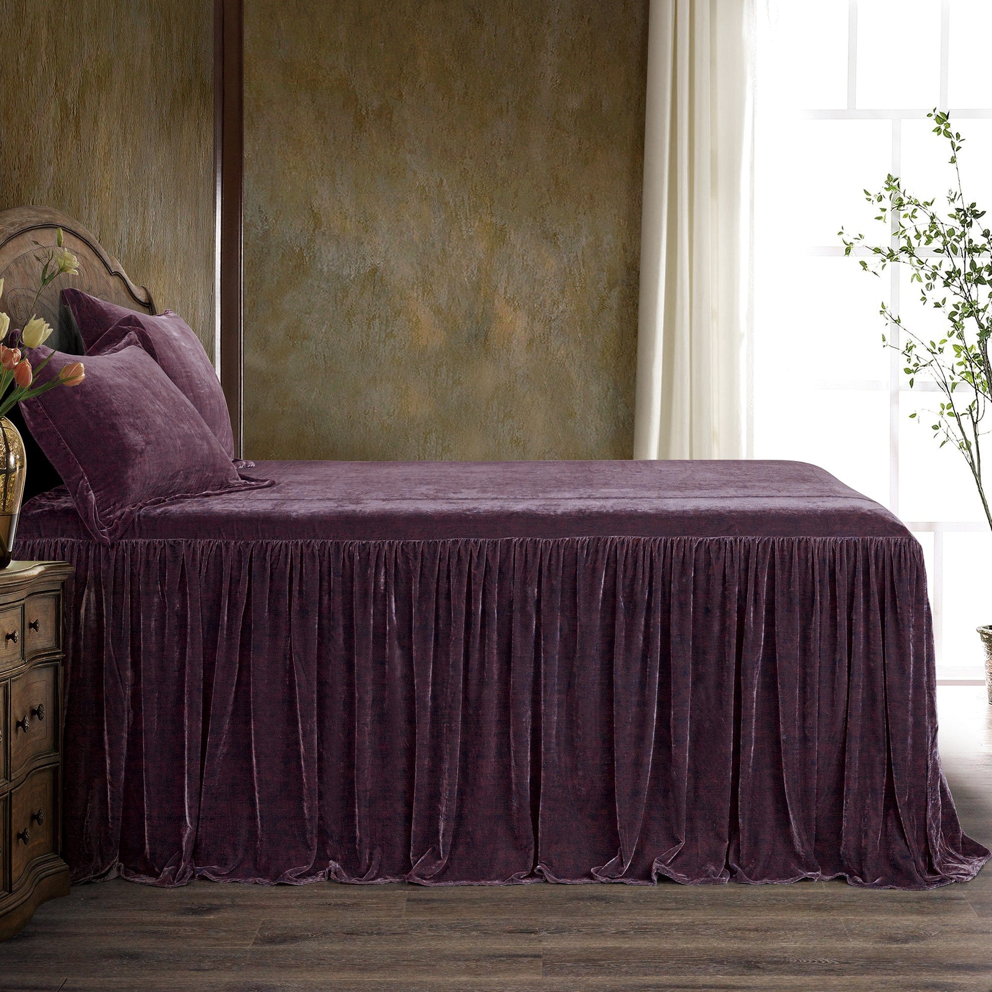 Stella Faux Silk Velvet Bedspread Set Twin / Dark Violet Bedspread