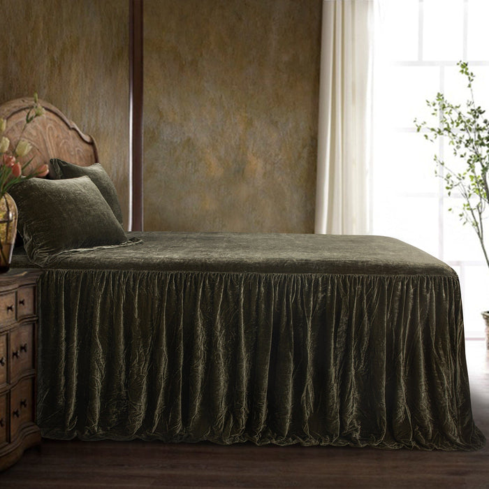 Stella Faux Silk Velvet Bedspread Set Twin / Fern Green Bedspread