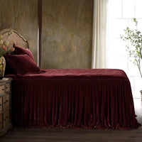 Stella Faux Silk Velvet Bedspread Set Twin / Garnet Red Bedspread