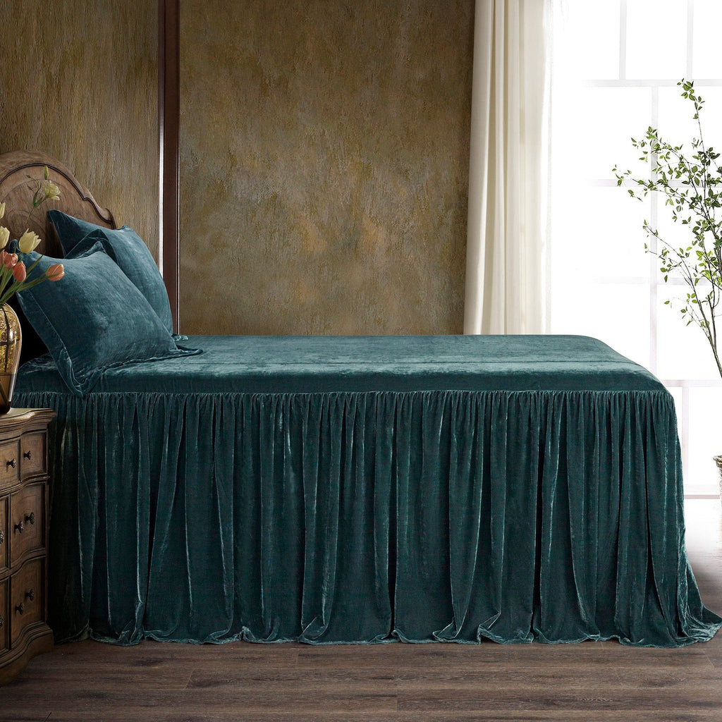 Stella Faux Silk Velvet Bedspread Set Twin / Storm Blue Bedspread