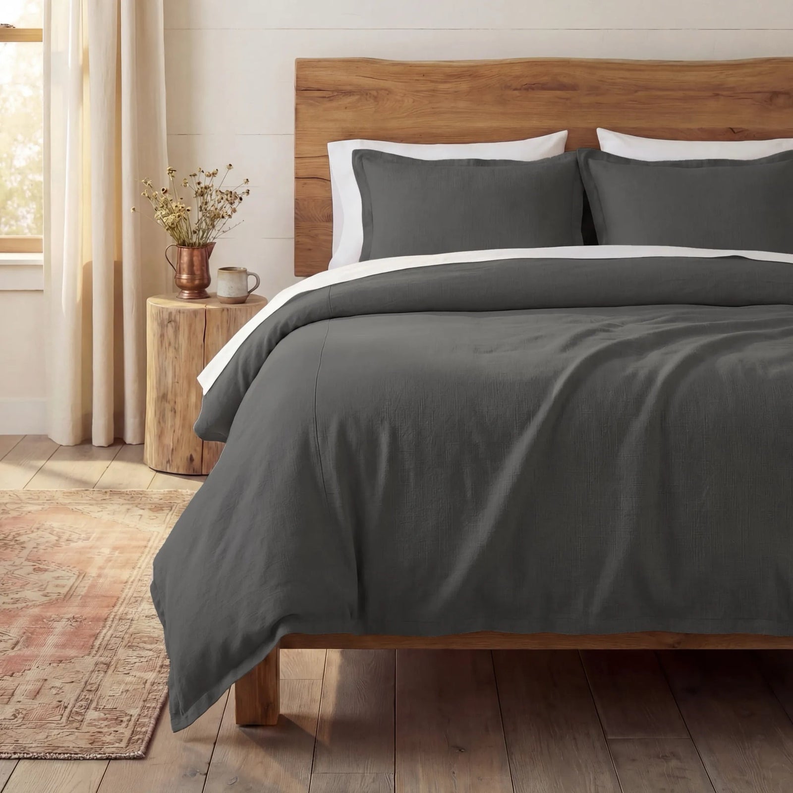 Hera Washed Linen Flange Bedding Set Comforter Set / Full/Queen / Slate Comforter / Duvet Cover