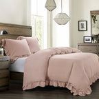 Lily Washed Linen Ruffled Bedding Set Comforter Set / Queen / Blush Comforter / Duvet Cover