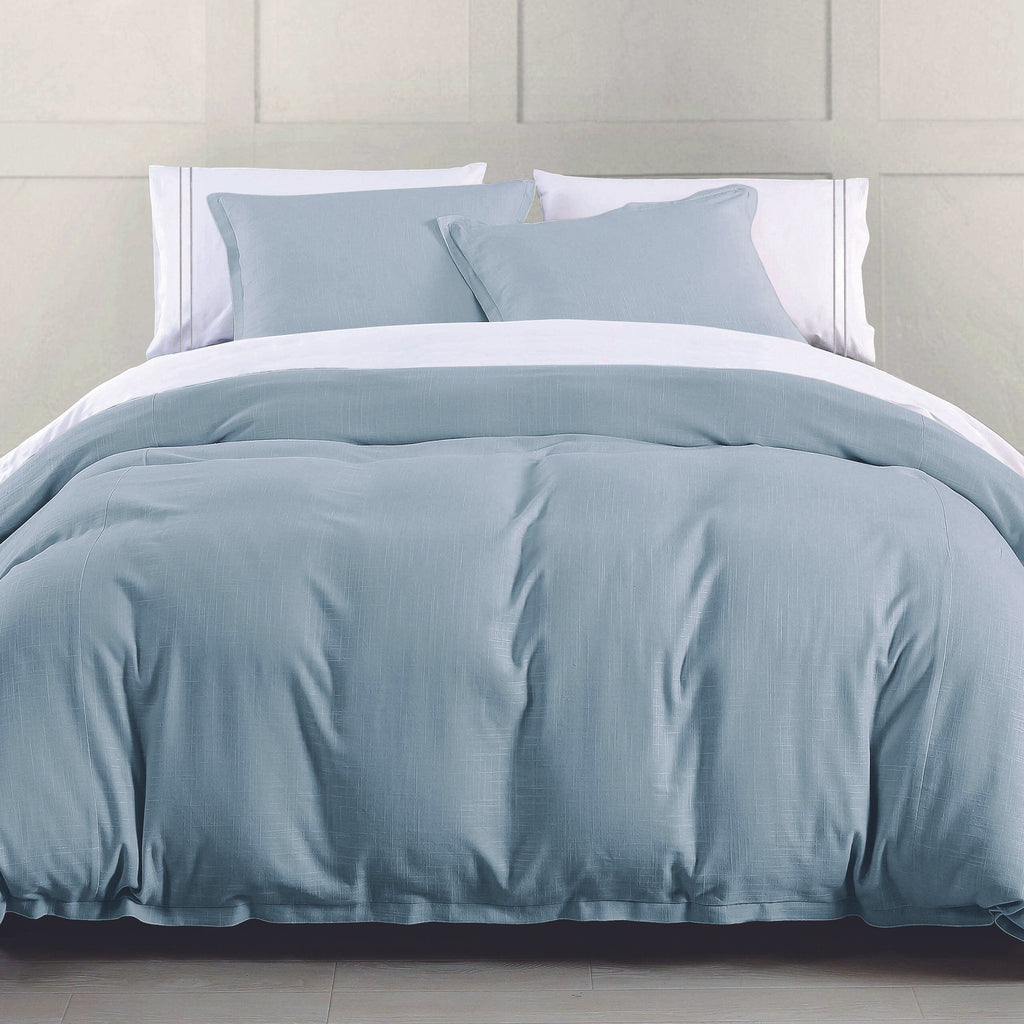Hera Washed Linen Flange Bedding Set Comforter Set / Queen / Light Blue Comforter / Duvet Cover