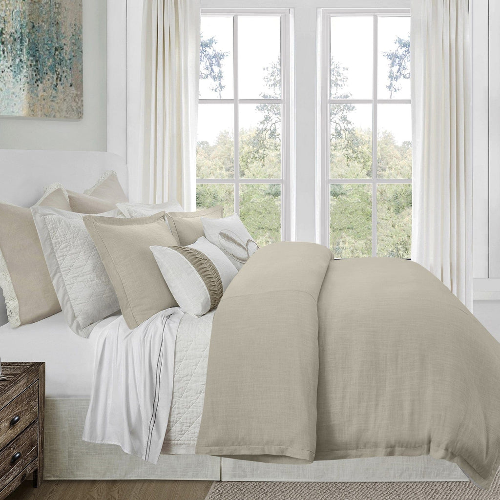 Hera Washed Linen Flange Bedding Set Comforter Set / Queen / Light Tan Comforter / Duvet Cover
