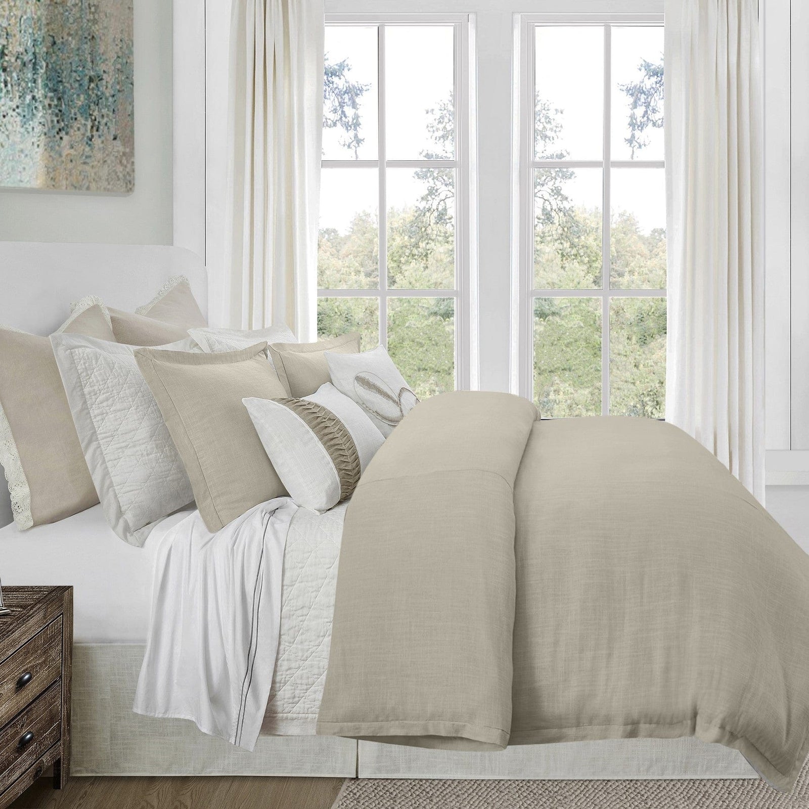 Hera Washed Linen Flange Bedding Set Comforter Set / Queen / Light Tan Comforter / Duvet Cover