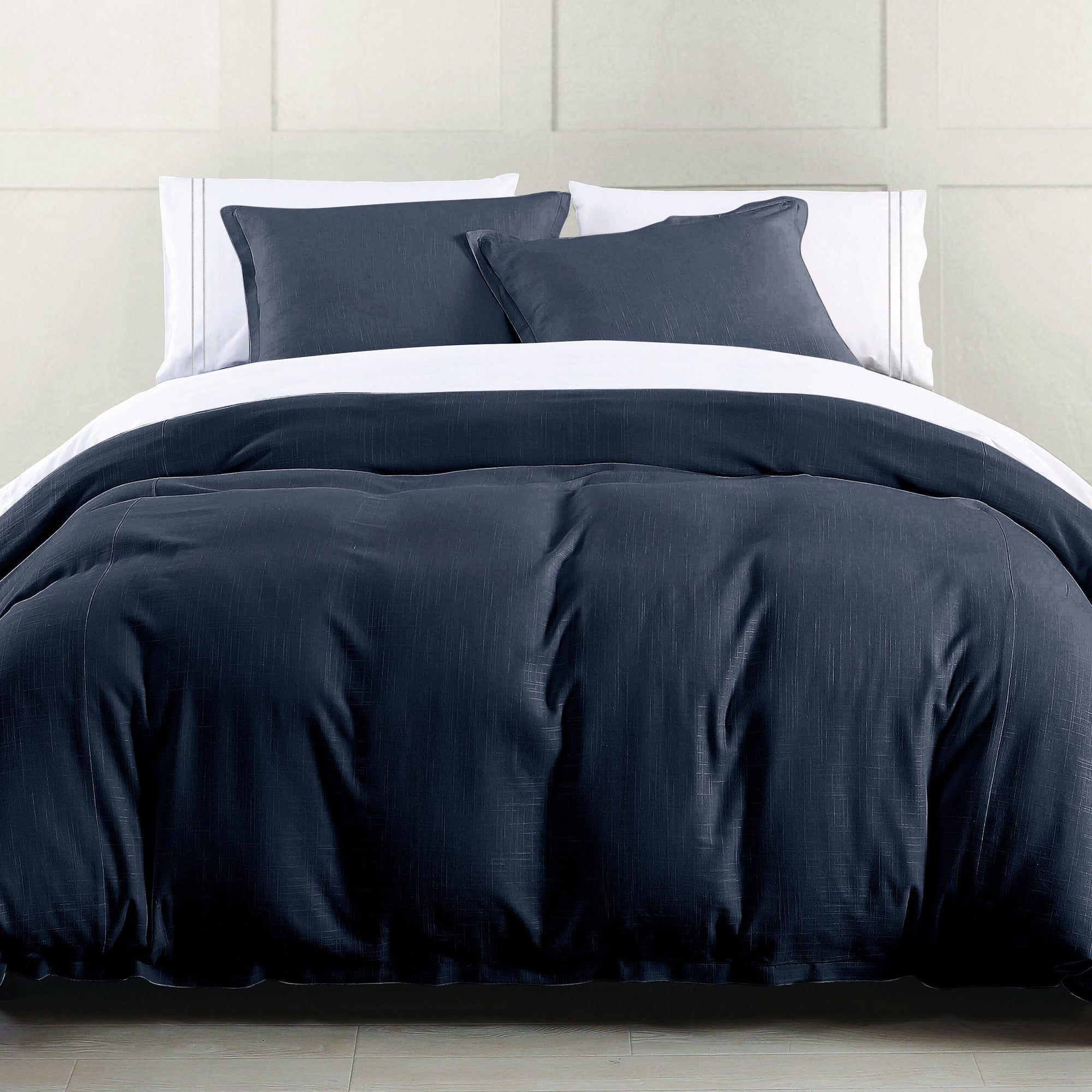 Hera Washed Linen Flange Bedding Set Comforter Set / Queen / Navy Comforter / Duvet Cover