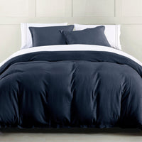 Hera Washed Linen Flange Bedding Set Comforter Set / Queen / Navy Comforter / Duvet Cover