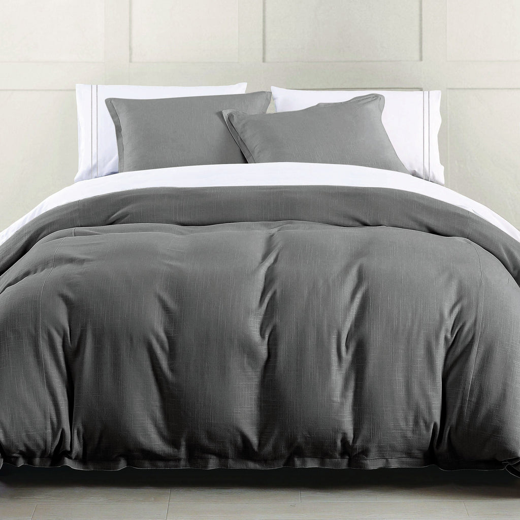 Hera Washed Linen Flange Bedding Set Comforter Set / Queen / Slate Comforter / Duvet Cover