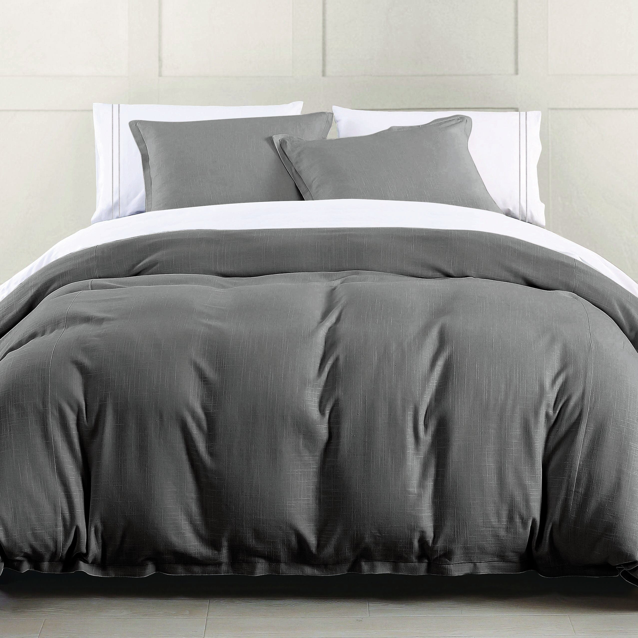 Hera Washed Linen Flange Bedding Set Comforter Set / Queen / Slate Comforter / Duvet Cover