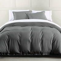 Hera Washed Linen Flange Bedding Set Comforter Set / Queen / Slate Comforter / Duvet Cover