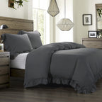 Lily Washed Linen Ruffled Bedding Set Comforter Set / Queen / Slate Comforter / Duvet Cover