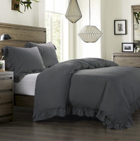 Lily Washed Linen Ruffled Bedding Set Comforter Set / Queen / Slate Comforter / Duvet Cover