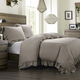 Lily Washed Linen Ruffled Bedding Set Comforter Set / Queen / Taupe Comforter / Duvet Cover