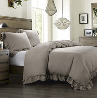 Lily Washed Linen Ruffled Bedding Set Comforter Set / Queen / Taupe Comforter / Duvet Cover